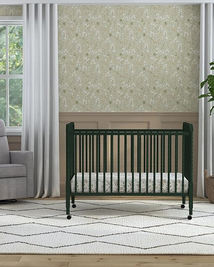 DaVinci Jenny Lind 3-in-1 Convertible Crib in Forest Green, Removable Wheels, Greenguard Gold - LeafyLoom