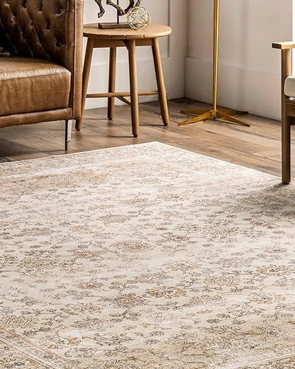 nuLOOM Deadra Medallion 6 Square Machine Washable Area Rug for Living Room Bedroom Dining Room Kitchen, Beige/Ivory - LeafyLoom