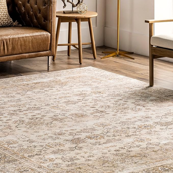 nuLOOM Deadra Medallion 4x6 Machine Washable Area Rug for Living Room Bedroom Dining Room Kitchen, Beige/Ivory - LeafyLoom