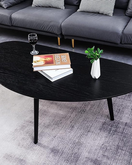 FIRMINANA Mid Century Modern Coffee Table,Large Oval Black Coffee Table for Living Room,Oval Small Mangotop Black Coffee Table for Small Spaces,Black-47.3" W x23.63 D x 17.72" H - LeafyLoom