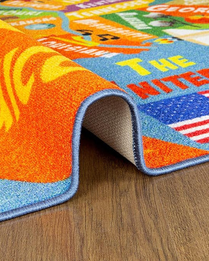 KC Cubs Playtime Collection USA United States Map Educational Learning & Game Area Rug Carpet for Kids and Children Bedrooms and Playroom (8'2" x 9'10"), Multi - LeafyLoom