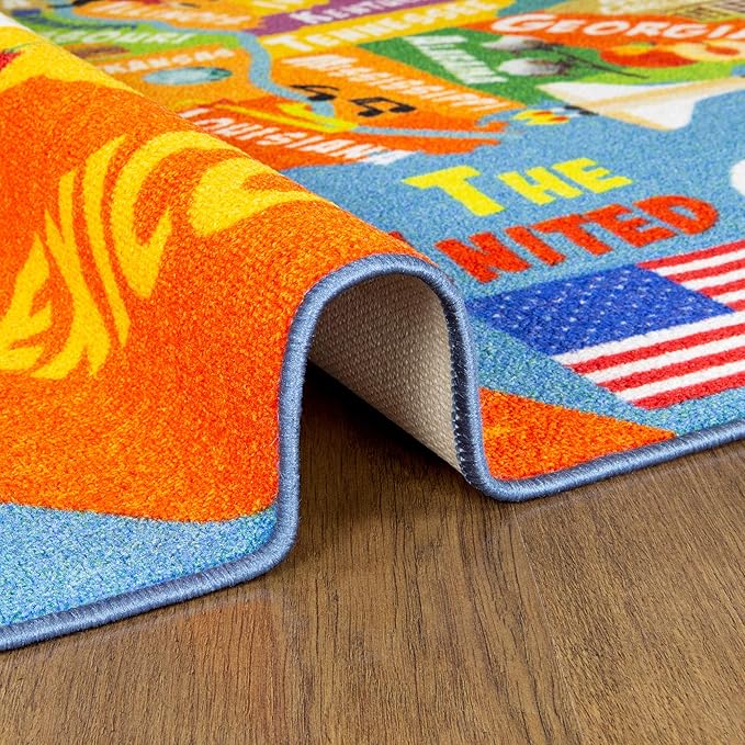 KC Cubs Playtime Collection USA United States Map Educational Learning & Game Area Rug Carpet for Kids and Children Bedrooms and Playroom (8'2" x 9'10"), Multi - LeafyLoom