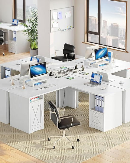 YITAHOME L Shaped Desk with Power Outlets, 60 Inch Computer Desk Corner Desk with File Drawer, Home Office Desk with Monitor Stand & Storage Shelves, L-Shaped Desk with File Cabinet, White - LeafyLoom