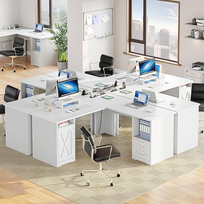 YITAHOME L Shaped Desk with Power Outlets, 60 Inch Computer Desk Corner Desk with File Drawer, Home Office Desk with Monitor Stand & Storage Shelves, L-Shaped Desk with File Cabinet, White - LeafyLoom
