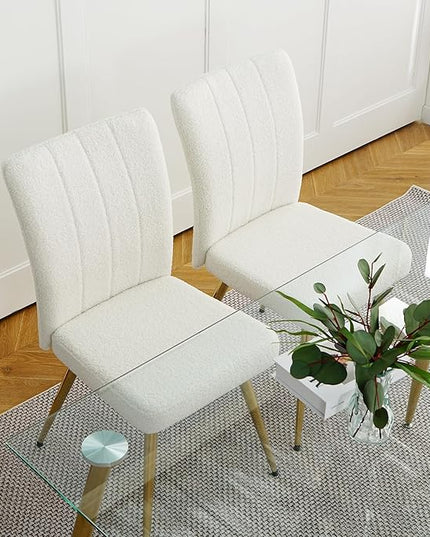 Modern Dining Chairs Set of 4, Side Dining Room Chairs with Gold Plated Metal Legs, Kitchen Chairs with Fabric Accent, Upholstered Chairs for Dining Room, Kitchen, Living Room, Beige - LeafyLoom