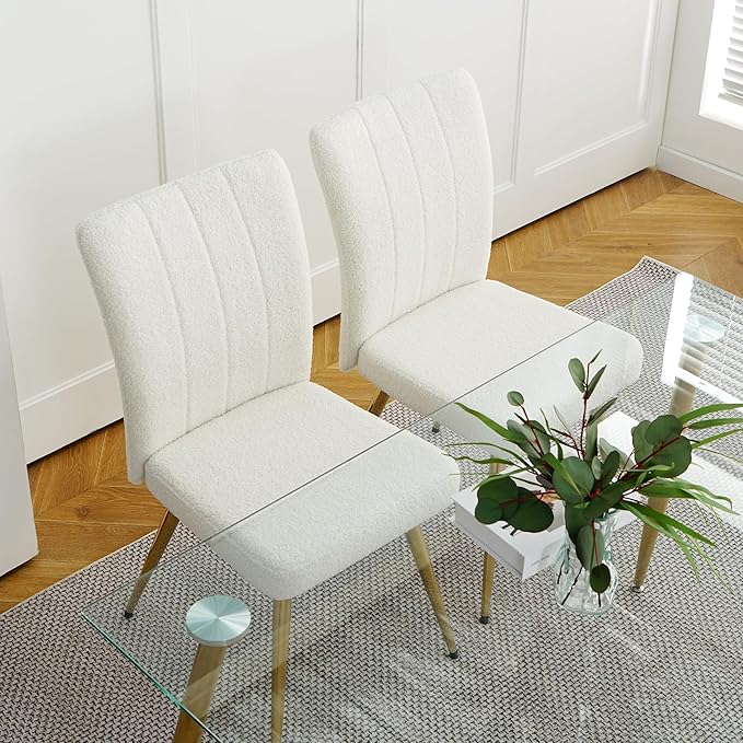 Modern Dining Chairs Set of 4, Side Dining Room Chairs with Gold Plated Metal Legs, Kitchen Chairs with Fabric Accent, Upholstered Chairs for Dining Room, Kitchen, Living Room, Beige - LeafyLoom