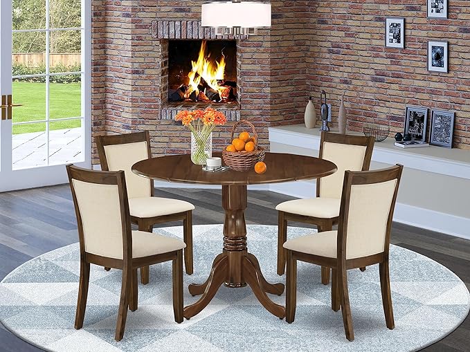 East West Furniture DLMZ5-AWA-32 Dublin 5 Piece Dining Room Furniture Set Includes a Round Kitchen Table with Dropleaf and 4 Parson Chairs, 42x42 Inch - LeafyLoom