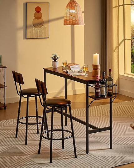 NicBex Kitchen Table for 2 Dining Table Set Table and Chairs Wine Bottle Storage Rack, Pu Leather Modern Dining Room Sets for Home, Kitchen, Dining Room, Rustic Brown - LeafyLoom
