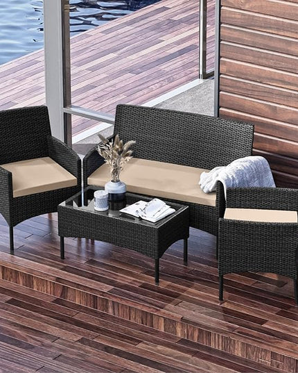 Nestl Outdoor Patio Furniture Sofas, Standard, Black Base/Beige Cushions - LeafyLoom
