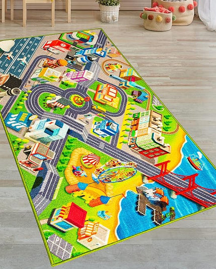 Kids Carpet Playmat City Life 3D Playroom Rug | 30 x 60 Inch Extra Large Toddler Activity Mat for Race Cars & Toys | Playroom Rug Makes a Fun Educational Gift Idea for Boys & Girls - LeafyLoom