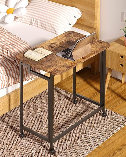 4NM 23.6" Mobile Small Folding Desk, Adjustable Rolling Compact Laptop Cart Desk, Couch Desk, Bed Desk for Laptop for Small Space Offices - Rustic Brown and Black - LeafyLoom