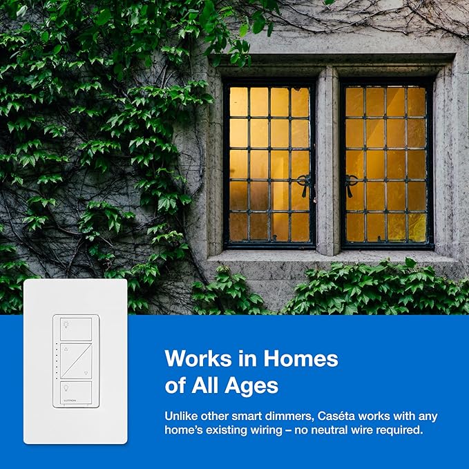 Lutron Caseta Original Smart Dimmer Switch Kit, 2 Dimmer Switches, 2 Wall Plates, 2 Remotes, 2 Pedestals, and Smart Hub, Works with Alexa, Apple Home, Google Home, 3Way, 150W, No Neutral, P-BDG-PKG2W Lutron