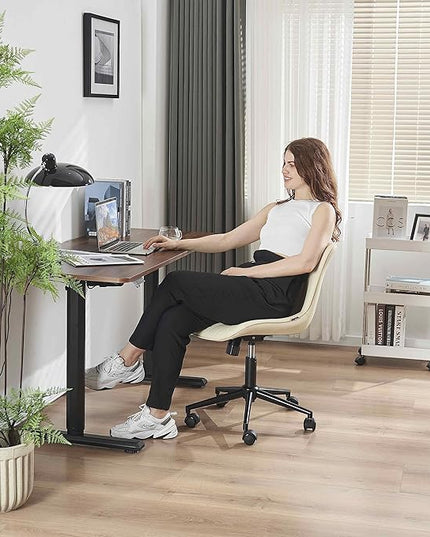 YOUNIKE Office Chair Swivel Desk Chair Upholstered Leather Height Adjustable with Wheels Computer Task Chair Modern Rolling Armless with Back, Beige, Loads 300 lbs - LeafyLoom