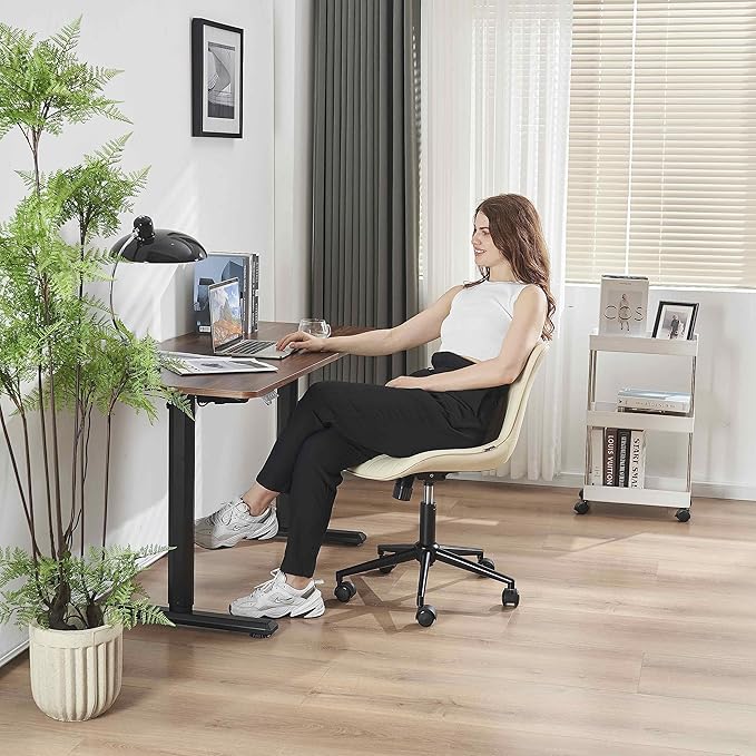 YOUNIKE Office Chair Swivel Desk Chair Upholstered Leather Height Adjustable with Wheels Computer Task Chair Modern Rolling Armless with Back, Beige, Loads 300 lbs - LeafyLoom