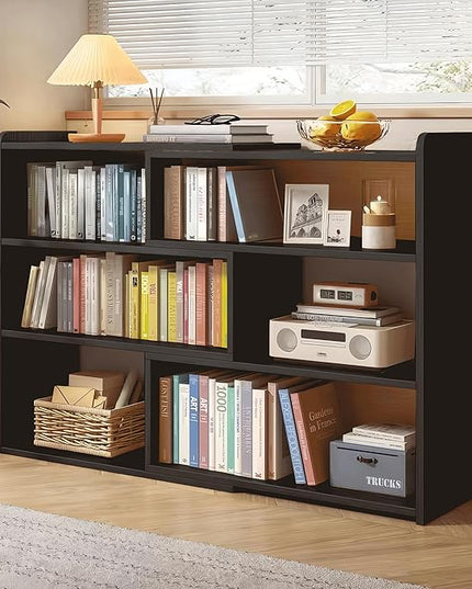 4-Tier Wooden Bookshelf, Expandable 25-47 inch Wide Bookcase, Modern Freestanding Bookcas for Small Space or Corner (Black) - LeafyLoom