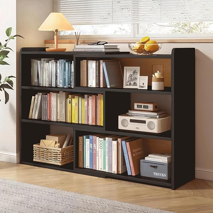 4-Tier Wooden Bookshelf, Expandable 25-47 inch Wide Bookcase, Modern Freestanding Bookcas for Small Space or Corner (Black) - LeafyLoom