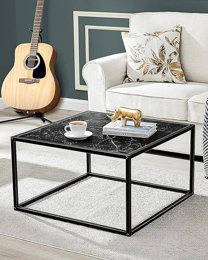 SAYGOER Black Coffee Table Small Square Coffee Table Simple Modern Center Table for Living Room Home Office 27.6 * 27.6 * 15.7Inch Easy Assembly, Black Faux Marble Top with Metal Frame - LeafyLoom