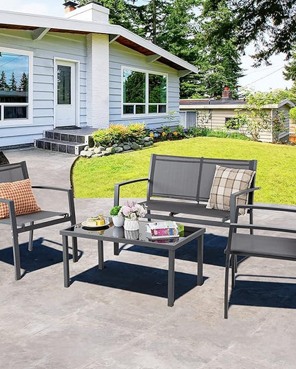 Shintenchi 4 Pieces Patio Furniture Set, Modern Design, Durable Steel Frame, Comfortable Textile Cushions, Easy to Move and Clean - LeafyLoom