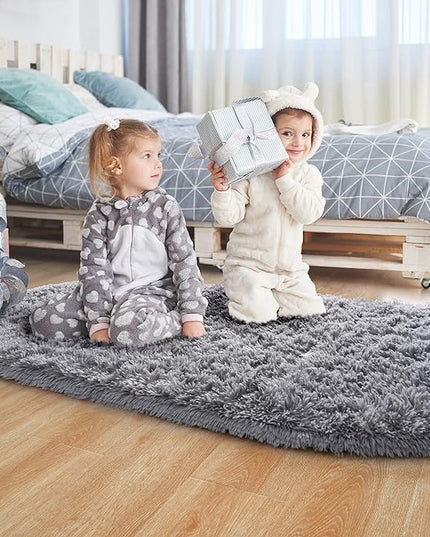 Noahas Grey Fluffy Rugs for Bedroom,2'X 5' Oval Ultra Soft Bedroom Rugs,Small Throw Rugs, Kids Room Carpet Modern Shaggy Area Rugs Home Decor - LeafyLoom