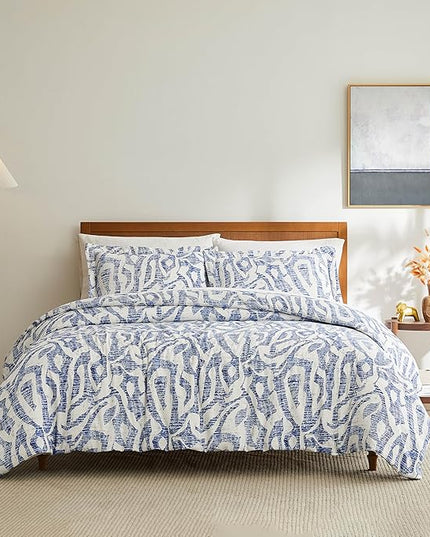 Southshore Fine Living, Inc. Oversized King Comforter Bedding Set, Down Alternative filling, modern Abstract bedding set, King/Cal King Comforter & Matching Shams, Blue Khari - LeafyLoom
