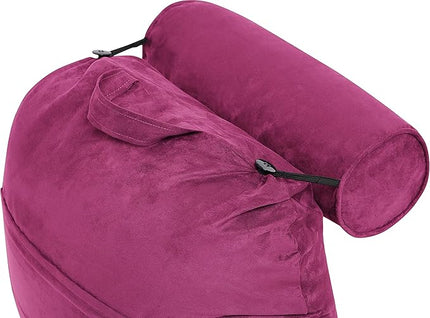 Husband Pillow XXL Cover Aspen Edition Sliding Raspberry, Reversible Microfiber to Microsuede, Side & Back Pockets - Handle for Transport - Super Cozy Bed Rest Pillow Cover with Arms - Easy Care - LeafyLoom