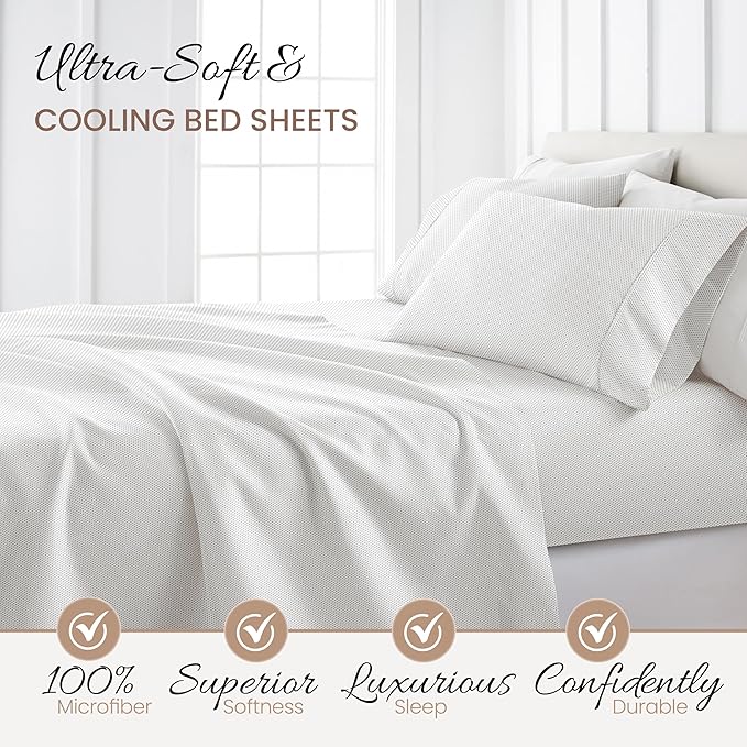 Linen Market 4 Piece California King Bedding Sheet Set (Gray Stippled) - Sleep Better Than Ever with These Ultra-Soft & Cooling Bed Sheets for Your Cal King Size Bed - Deep Pocket Fits 16" Mattress - LeafyLoom