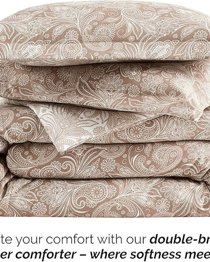 Southshore Fine Living, Inc. Oversized Full/Queen Comforter Set, Down Alternative Paisley Bedspread, Reversible Print is 2 Colors in 1, Queen/Full Comforter & Matching Shams, Taupe/White - LeafyLoom