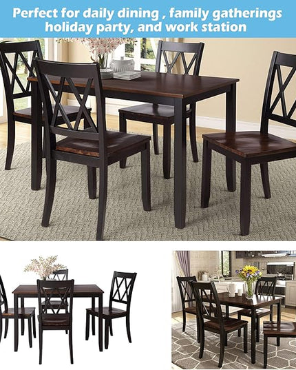 Farmhouse Style Comfortable 4 Chairs, Long-Lasting Solid Wood Home, Easy Assembly and Clean, Room, Kitchen, 5 Piece Dining Table Set, Black 25 - LeafyLoom