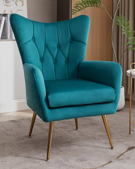 US Pride Furniture Modern Accent Chair with Ergonomic High Wingback, Microfiber Upholstered Armchair with Metal Legs for Living Room, Bedroom, Office or Vanity, Dark Teal - LeafyLoom