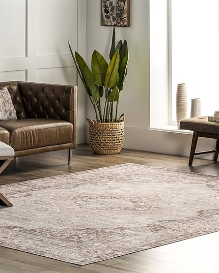 nuLOOM Elsa Floral Blossom Machine Washable Ultra Thin Area Rug, 8' x 10', Beige - LeafyLoom