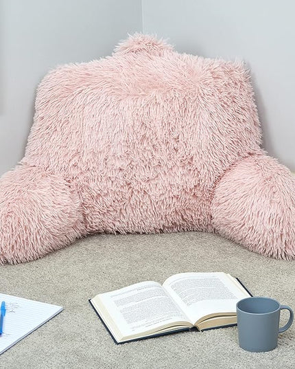 Klear Vu Shaggy Reading Pillow Back Rest Body Pillow for Adults and Kids, Lumbar and Arm Support on Bed, Chair, Couch, Sofa and Floor, 30" x 21", One Size, Dusty Rose - LeafyLoom