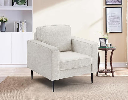 Upholstered Accent Chair, Single Seat Sofa with Metal Legs, Modern Armchairs for Living Room,Bedroom and Office,White, 1 Seater - LeafyLoom