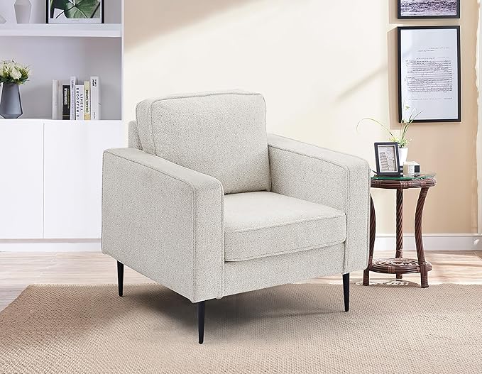 Upholstered Accent Chair, Single Seat Sofa with Metal Legs, Modern Armchairs for Living Room,Bedroom and Office,White, 1 Seater - LeafyLoom