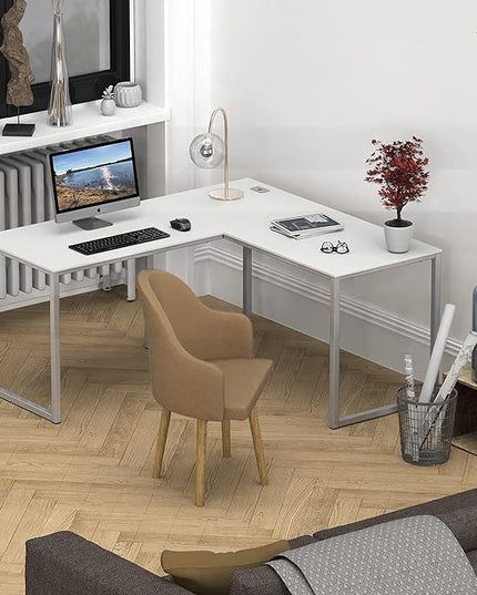 SHW Home Office 55-Inch Large L Shaped Corner Desk, 24" Deep, White - LeafyLoom