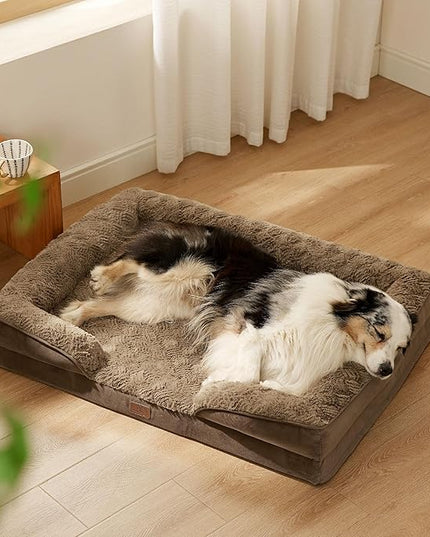 Bedsure Orthopedic Dog Bed for Extra Large Dogs - Calming XL Dog Sofa Beds with Luxurious Plush Washable, Pet Couch Bed with Removable Washable Cover, Waterproof Lining and Nonskid Bottom, Brown BEDSURE
