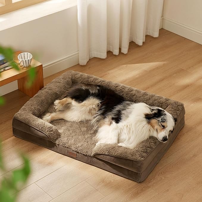 Bedsure Orthopedic Dog Bed for Extra Large Dogs - Calming XL Dog Sofa Beds with Luxurious Plush Washable, Pet Couch Bed with Removable Washable Cover, Waterproof Lining and Nonskid Bottom, Brown BEDSURE
