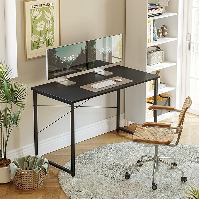 CubiCubi Computer Desk, 47 inch Home Office Desk, Modern Simple Style PC Table for Home, Office, Study, Writing, Black - LeafyLoom