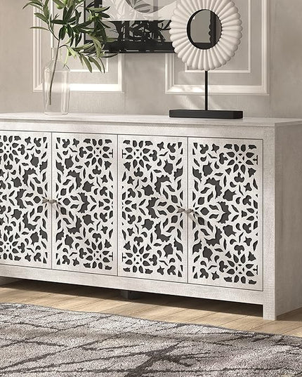 Galano Culbreath 4 Door Sideboard Buffet Cabinet with Storage and Adjustable Shelves, Storage Cabinet for Kitchen, Dining Room, Living Room, 15.67" D x 57.64" W x 30" H, Dusty Grey Oak - LeafyLoom
