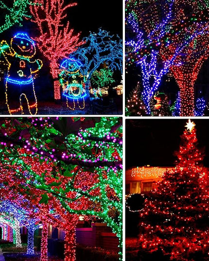 Dazzle Bright 2 Pack Total 400LED 132FT Red Christmas Solar String Outdoor Lights, Solar Powered with 8 Modes Waterproof Fairy Lights for Bedroom Patio Garden Tree Party Yard Decoration DazzleBright