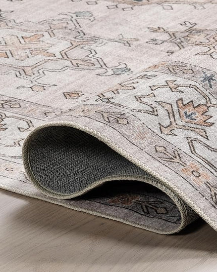 nuLOOM Finley Machine Washable Vintage Distressed Ultra Thin Area Rug, 5' x 8', Ivory - LeafyLoom
