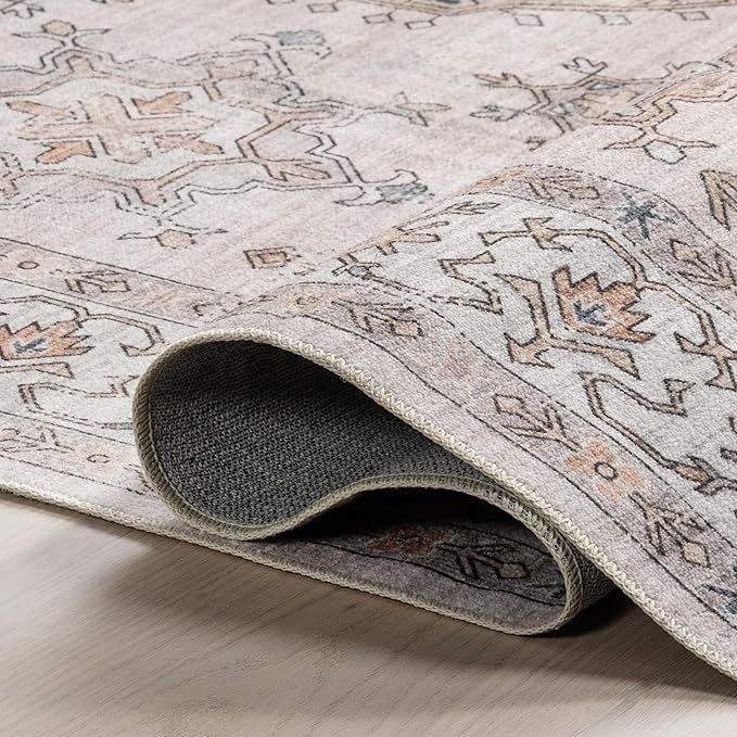nuLOOM Finley Machine Washable Vintage Distressed Ultra Thin Area Rug, 8' x 10', Ivory - LeafyLoom