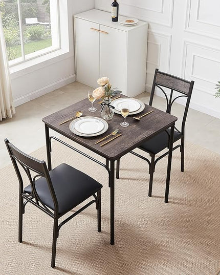 VECELO Kitchen & Dinning Room 3 pieceTable Dinner Table Pu Cushion Chair Small Space,Modern Industrial Style, Dark Brown, Dining set for 2 - LeafyLoom