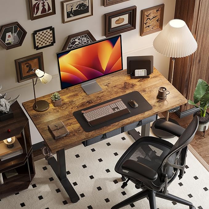 Standing Desk with 2 Drawers, Adjustable Height Electric Desk with Storage, 48 x 24 Inches Sit Stand Up Computer Table for Work Office Home, Rustic Brown - LeafyLoom