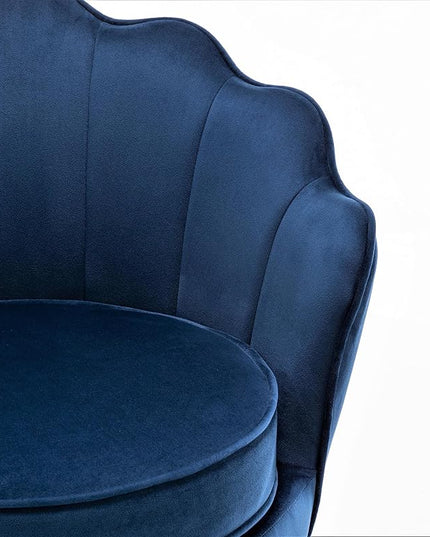 Velvet Barrel Accent Chair with Scalloped Silhouette and Gold Metal Legs, Decorative Piece Suitable for Traditional, Modern, and Contemporary Spaces, Navy Blue - LeafyLoom