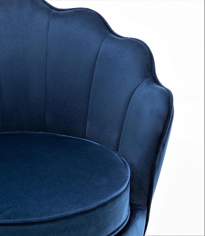 Velvet Barrel Accent Chair with Scalloped Silhouette and Gold Metal Legs, Decorative Piece Suitable for Traditional, Modern, and Contemporary Spaces, Navy Blue - LeafyLoom
