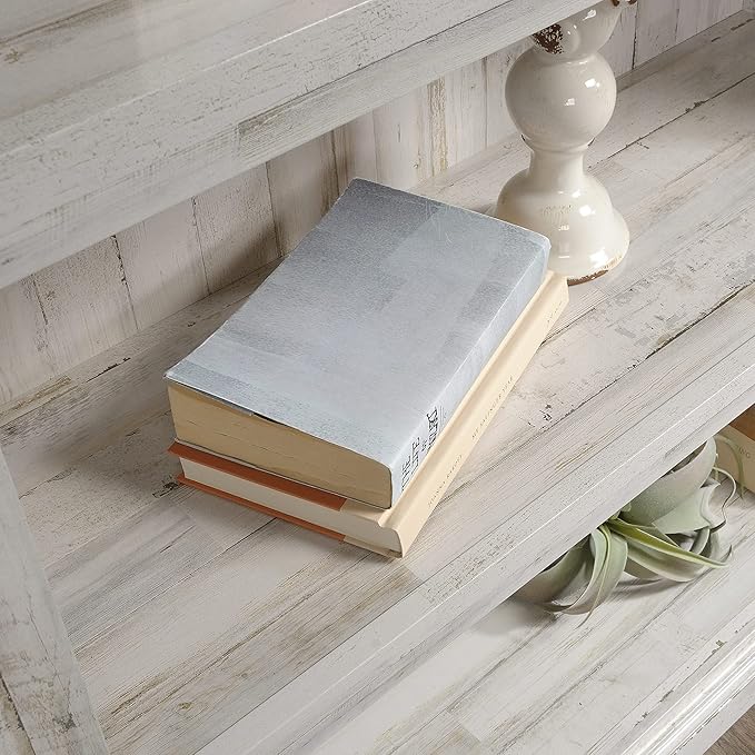 Sauder Tall 75" Bookcase with Cubby Storage & 3-Shelf Bookcase, White Plank Finish - LeafyLoom