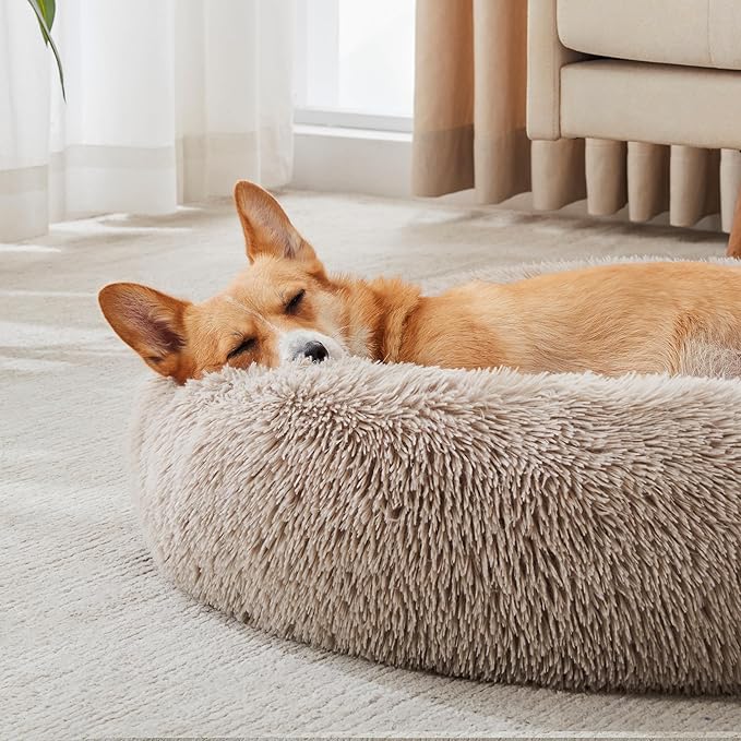 WESTERN HOME WH Calming Dog & Cat Bed, Anti-Anxiety Donut Cuddler Warming Cozy Soft Round Bed, Fluffy Faux Fur Plush Cushion Bed for Small Medium Dogs and Cats (20"/24"/27"/30") WESTERNHOME
