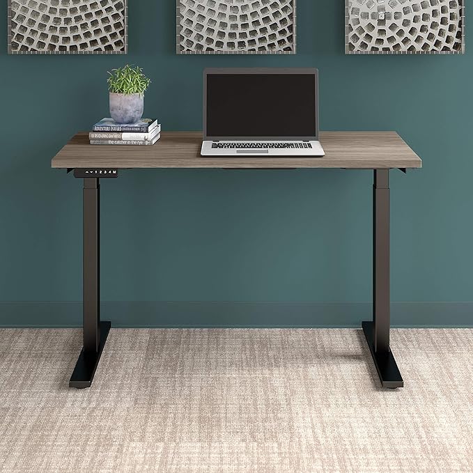 Bush Business Furniture Move 60 Electric Ergonomic Sit-Stand Computer Table for Home and Professional Office, 48W x 24D, Modern Hickory - LeafyLoom