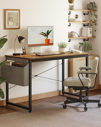 Cubiker Computer Desk 40 inch Home Office Writing Study Desk, Modern Simple Style Laptop Table with Storage Bag, Brown - LeafyLoom