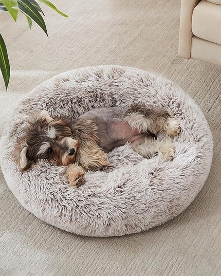 WESTERN HOME WH Calming Dog & Cat Donut Cuddler, Anti-Anxiety Warming Cozy Soft Round Bed, Fluffy Faux Fur Plush Cushion for Small Medium Dogs and Cats (20"/24"/27"/30") WESTERNHOME